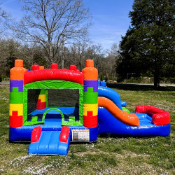 “A colorful backyard birthday party with kids playing in a large bounce house, balloons and decorations, sunny day, vibrant and realistic”
